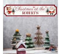 Handmade Personalised Christmas Sign with 10 Designs To Suit Your Decor | 2-Line Custom Text Festive Street Sign Plaque | Ideal Family Present (Red-Santa, MDF Wood - Extra Large 590mm x 130mm)