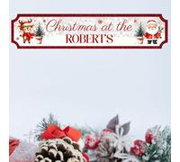 Handmade Personalised Christmas Sign with 10 Designs To Suit Your Decor | 2-Line Custom Text Festive Street Sign Plaque | Ideal Family Present (Red-Santa, MDF Wood - Small - 290mm x 63mm)