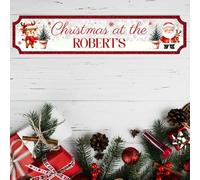 Handmade Personalised Christmas Sign with 10 Designs To Suit Your Decor | 2-Line Custom Text Festive Street Sign Plaque | Ideal Family Present (Red-Santa, MDF Wood - Medium 390mm x 85mm)