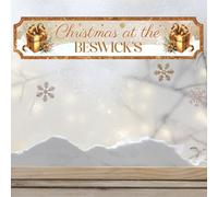 Handmade Personalised Christmas Sign with 10 Designs To Suit Your Decor | 2-Line Custom Text Festive Street Sign Plaque | Ideal Family Present (Gold-Present, MDF Wood - Large 440mm x 90mm)