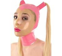 Handmade Pink Latex Adult Hooded Mask with Ponytail Wig for Halloween Party Club Costume(Size:M-57CM)