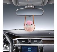 Handmade Pink Penguin Rearview Mirror Hanging Ornament - Cute Swing Decoration, Crochet Design, Unique Handcrafted Gift for Car, Home, or Office