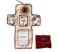 Handmade Pocket Prayer Shrine Mini Travel Altar with Silver Cross, Virgin Mary Embroidery, Christian Spiritual Gifts for Comfort, Travel, Daily Devotion (Style A)