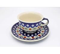 Handmade Polish Pottery Tea/Coffee Cup & Deluxe Saucer (0.22l) Catherine Pattern