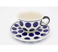 Handmade Polish Pottery Tea/Coffee Cup & Deluxe Saucer (0.22l) Elizabeth Pattern
