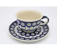 Handmade Polish Pottery Tea/Coffee Cup & Saucer Ania Pattern