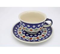 Handmade Polish Pottery Tea/Coffee Cup & Saucer Catherine Pattern