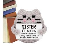 Handmade Positive Crochet Cat - Mini Plush for Emotional Support Inspirational Stress Relief Gift for Women, Girls, Teenagers and Friends, Cute Knitted Animal Desk Decoration