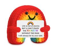 Handmade Positive Crochet Rainbow, Cute Rainbow Friends Decoration with Inspirational Card, Heartwarming Emotional Support Gift for All Ages, Ideal for Encouragement & Celebration