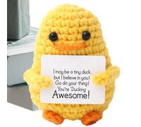 Handmade Positive Duck Doll, Crochet Plush Toy Uplifting Animal Companion | Wholesome Quote Display Decoration Gift, Cheerful Motivation Table Bookshelf Decor with Inspiring Message Card