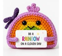 Handmade Positive Rainbow Crochet Doll with Encouragement Card - Inspirational Desk, Office & Home Decor - Thoughtful Gift for Women, Friends, Coworkers for Thanksgiving, Christmas, Birthday