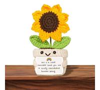 Handmade Positive Sunflower Crochet Doll, 14cm Exquisite Crochet Gifts, Emotional Support Crochet with Warm Greeting Card, Thank You Gift for Colleagues