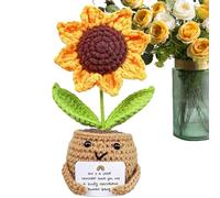 Handmade Positive Sunflower Crochet, Loved Message Encouraging Doll, Art Knitting Motivational Sunflower Ornament For Girl Friendship Desk Home