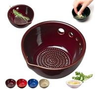 Handmade Pottery Garlic Grater Herb Stripper Bowl, 2-in-1 Multi-functional Kitchen Tool, Ceramic Herb Stripper and Garlic Grater Bowl with 5 Hole Sizes for Salads Peeling off the Leafy Assembly