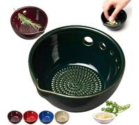 Handmade Pottery Garlic Grater Herb Stripper Bowl, 2-in-1 Multi-functional Kitchen Tool, Ceramic Herb Stripper and Garlic Grater Bowl with 5 Hole Sizes for Salads Peeling off the Leafy Assembly