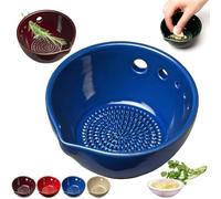 Handmade Pottery Garlic Grater Herb Stripper Bowl, 2-in-1 Multi-functional Kitchen Tool, Ceramic Herb Stripper and Garlic Grater Bowl with 5 Hole Sizes for Salads Peeling off the Leafy Assembly