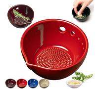 Handmade Pottery Garlic Grater Herb Stripper Bowl, 2-in-1 Multi-functional Kitchen Tool, Ceramic Herb Stripper and Garlic Grater Bowl with 5 Hole Sizes for Salads Peeling off the Leafy Assembly
