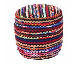 Handmade Pouf Ottoman Multi Coloured Round and Cube Chindi Pouffe Footstool