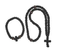 Handmade Prayer Rope, 2pcs Christian 33 Knot & 100 Knot Orthodox Greek Prayer Rope, Traditional Blessing Cross Charm Car Hanging Home Ornaments (Black Style B)