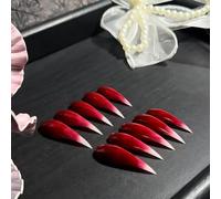 Handmade Press Claw on Nails Red White Gradient Long Curved Stiletto Gothic Cat Dragon Eagle Claw Design Halloween Vampire Fake Nails Glossy Reusable Thick Acrylic False Nail with Glue Kit (M)