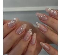 Handmade Press On Nails Almond, 3D Shell Starfish Blue Ocean Fake Nails, Glossy Stick On Nails for Women Summer(K140（30pcs）)