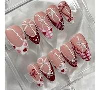 Handmade Press On Nails Almond, 3D Shell Starfish Blue Ocean Fake Nails, Glossy Stick On Nails for Women Summer(K129（30pcs）)
