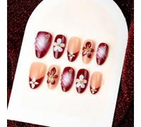 Handmade Press On Nails Almond, 3D Shell Starfish Blue Ocean Fake Nails, Glossy Stick On Nails for Women Summer(K190（30pcs）)