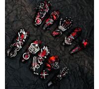 Handmade Press On Nails Long Dark Gothic Fake Nails Skull Devil's Luxury Retro Baroque Punk for Women Party Holiday Photo Role Play Halloween 10Pcs