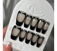 Handmade Press on Nails Long MouyouGlow, Ballerina Black Rhinestone Jelly Gothic Black Resuable Fake Nails with Self-Adhesive, Handmade Artificial Fingernails, 10 Pieces (#36-L)