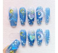 handmade press on nails short,coffin fake nails with designs,FlyingRabbit 10 pcs high hardness acrylic nails press ons,3d cute false nails for women-Mermaid ocean(M)