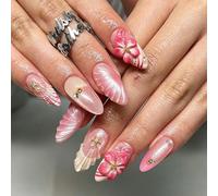 Handmade Press on Nails with 3D Pearlescent Shells & Starfish, Almond Fake Nails, Elegant Stick on Nails for Women(K242（30pcs）)