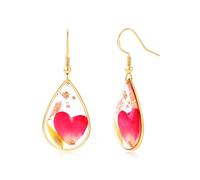 Handmade Pressed Flower Earrings for Women - Unique Real Flower Resin Dangle Earrings with S925 Sterling Silver Hooks - Trendy Botanical Jewelry Gift, Stainless Steel, No Gemstones