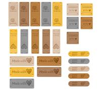 Handmade PU Leather Labels - 25 Pack Made with Love Tags for Crochet, DIY, Sewing in Yellow Brown