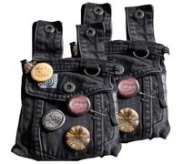 Handmade Punk Denim Waist Bag, Retro Rock Style Accessory Bag Stylish Everyday Work Attire, Featuring a Keychain, Metal Studs, Safety pins, and Badges.