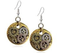Handmade Punk Steampunk Vintage Clockwork Dangle Drop Earrings Clock Gear Antique Airplane Earrings for Women Men Halloween, Metal, No Gemstone