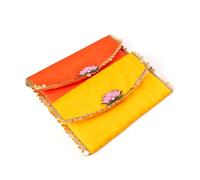 Handmade Purse Wallet Set of 2 Batawa Clutch Hand Stitched Traditional Ethnic Golden Lace Wedding Envelope for Women for Party Wedding Special Occasion and Gifting (Yellow & Orange set of 2)
