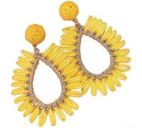 Handmade Raffia Geometric Earrings 6cm Lightweight Summer | Handmade craftsmanship, lightweight raffia fabric, 6cm geometric shape, sunburst yellow color, comfortable all-day wear