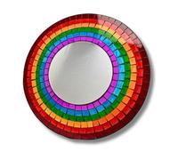 Handmade Rainbow Mosaic Circle Wall Mirror | Modern 30cm Glass Tile Bohemian Decor for Living Room, Hallway & Bathroom | Unique Art, Artisanal Gift