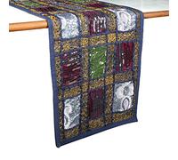 Handmade Rajasthani Patchwork Dining Table Runner 12x72 Inches Hippie Decor Runner Dark Blue