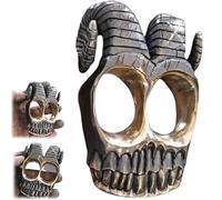 Handmade Ram Horn Skull Knuckles, Gothic Double Loop Ring, Horn Vintage Horn Punk Finger Skeleton Ring Hip Hop Jewelry for Motorcyclists & Goth Enthusiasts (Grey 2pc)