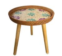 Handmade Rattan Coffee Table Small Side Table for Living Room Rustic Farmhouse Decor
