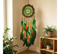 Handmade Rattan Dream Catcher for Bedroom Wall Hanging Decor, Boho Feathers Native American Style Dreamcatchers, Nature Inspired Vine Ornament for Kids Nursery Living Room Blessing Gift (Green)