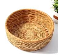 Handmade Rattan Fruit Basket Natural Wicker Kitchen Storage Round