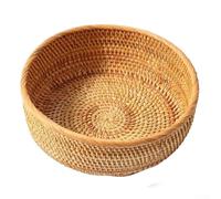 Handmade Rattan Fruit Basket Natural Wicker Kitchen Storage Round