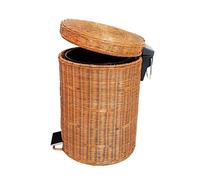 Handmade Rattan Indoor Trash Can with Lid Mute Pedal Design Stylish European-Style Waste Bin for Kitchen Bathroom Living Room Bedroom 8L Capacity