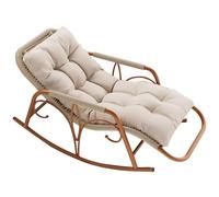 Handmade Rattan Leisure Lazy Garden Armchair, Anti-tipping design, Suitable for Leisure Areas Such as Garden Balconies Comes with an Extended Cushion.(white,161 * 79 * 64cm)