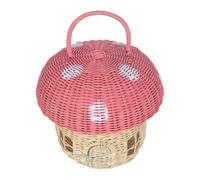 Handmade Rattan Mushroom-Shaped Storage Basket- Cute Handcrafted Gift Decoration Artwork Rattan, Pink