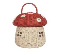 BYCUFF Handmade Rattan Mushroom-Shaped Storage Basket- Cute Handmade Handcrafted Decoration Artwork Rattan, Red Easy to Use 24 X 28cm