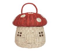 Handmade Rattan Mushroom-Shaped Storage Basket- Cute Handmade Handcrafted Gift Decoration Artwork Rattan, Red