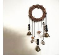Handmade Rattan Plus Iron Wall Hanging Wind Chime - Bohemian Vine Circle Bell Decoration for Garden Door or Indoor Space - 30 X 10 Cm Rustic Prayer Bell Ornament(Three Bottles)